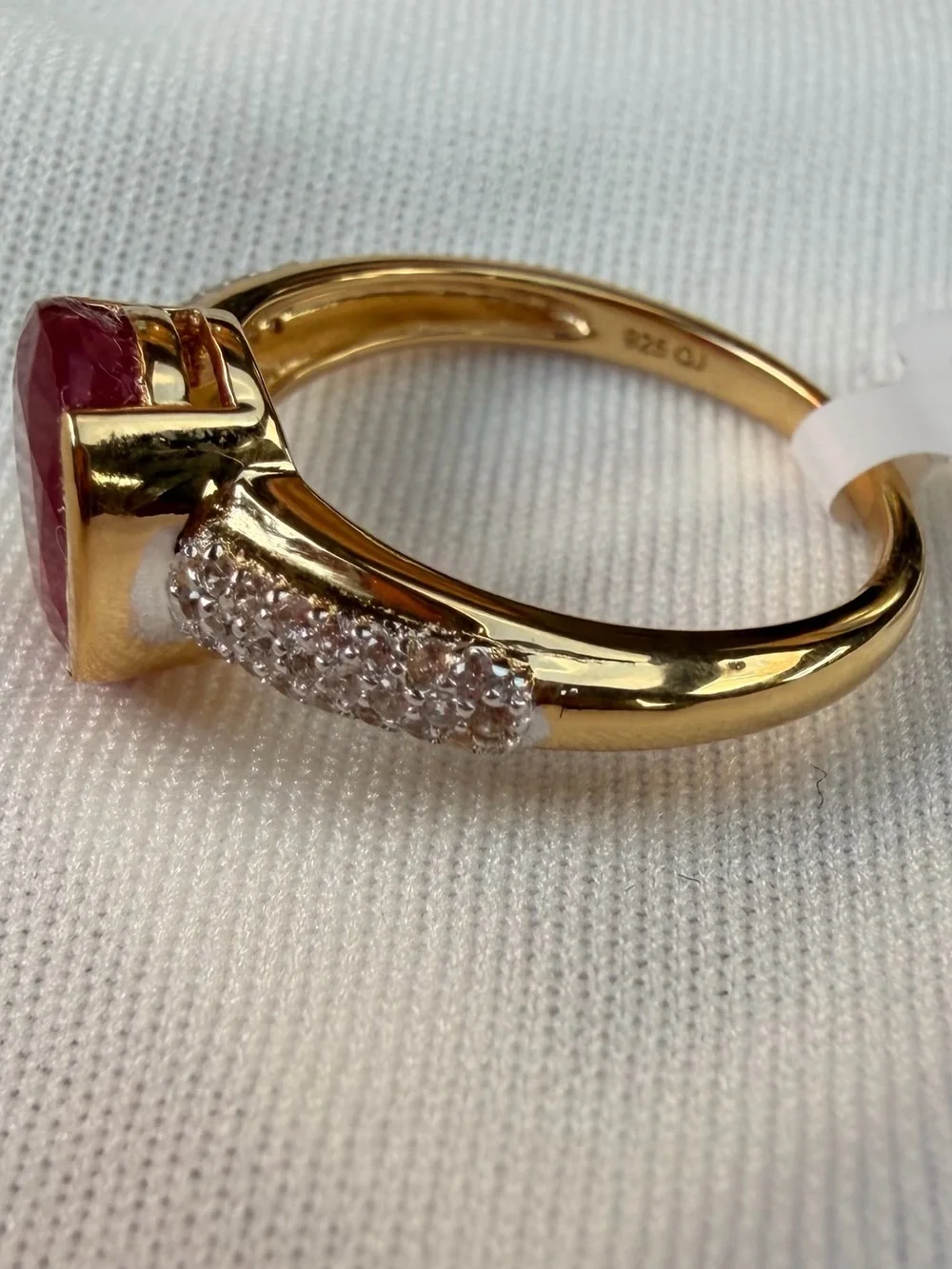 10K Yellow Gold/925 Sterling Silver NW Zircon and Ruby Ring